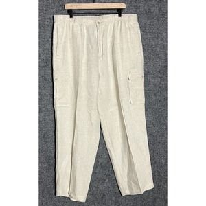 Tommy Bahama Pants Mens Size XL Linen Beige Relax Cargo Drawstring Elastic Waist